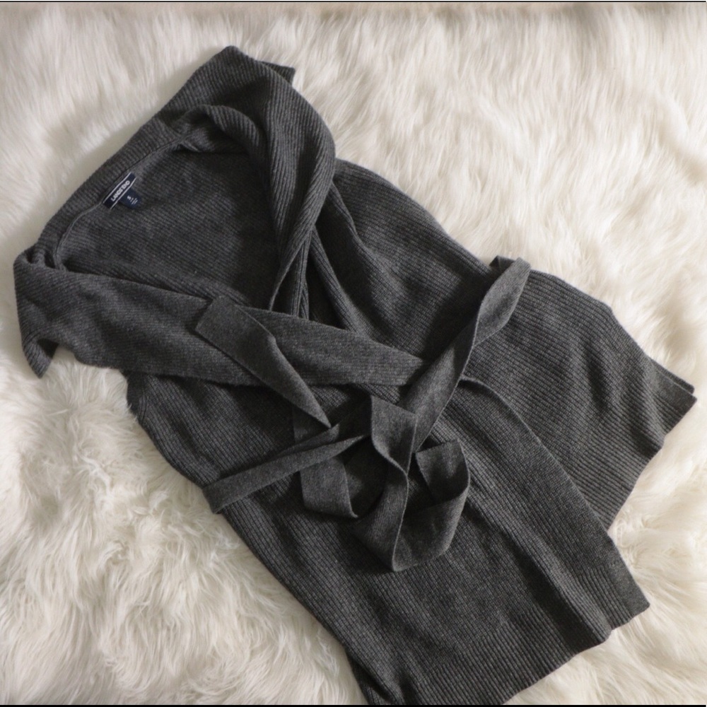 Land’s end Cotton Gray Open Long Cardigan Sz S